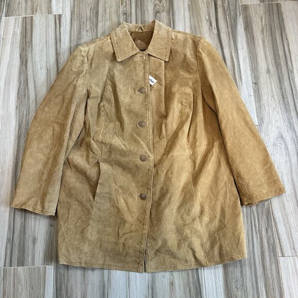 VTG NWT Outbrook Womens 1x (16/18) Suede Brown Leather Jacket Boho Western Y2K - Picture 1 of 10